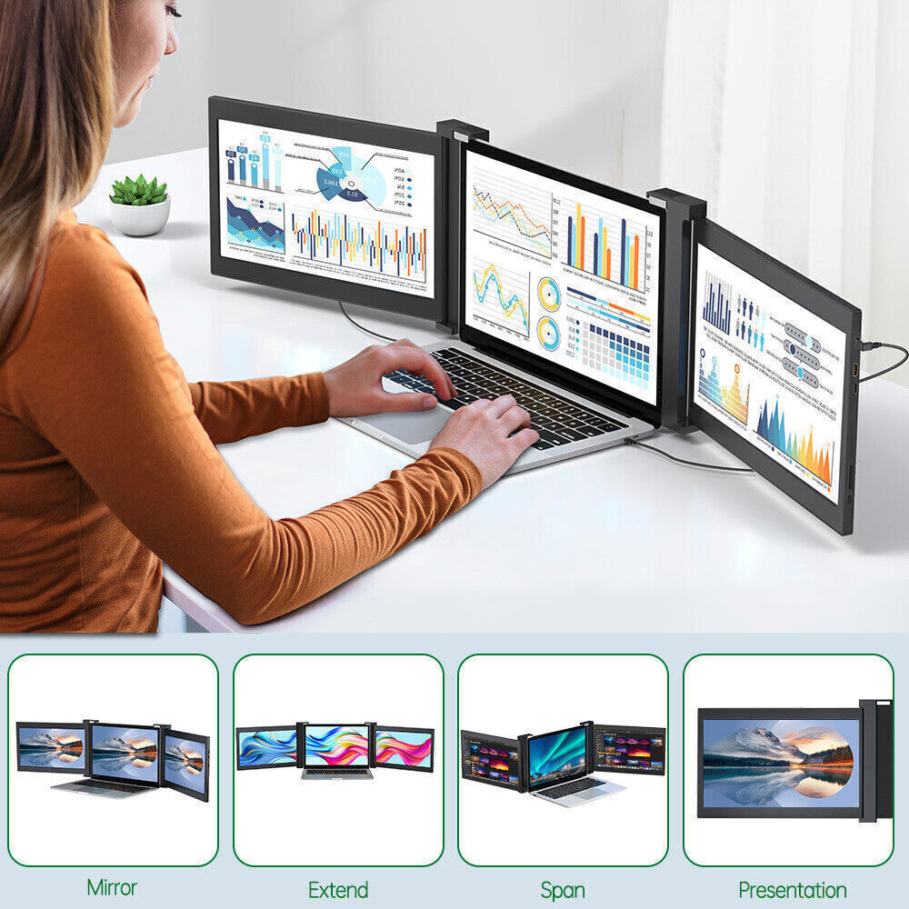 11.6” Triple Portable Monitor Laptop Monitor Extender Dual Screen FHD HDMI USBC