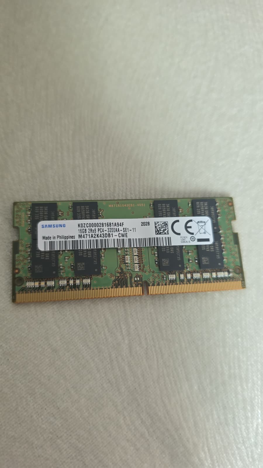 Samsung 16GB 2Rx8 DDR4-3200 SO-DIMM Laptop Memory M471A2K43DB1-CWE