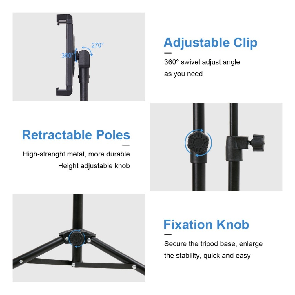 Strong Floor Bed Stand Tripod Mount Holder for Phone IPAD Pro 4.5”-12.9” Tablet