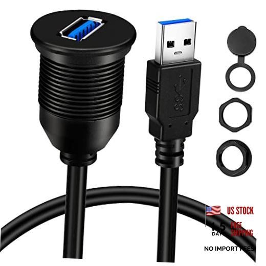 Single Port USB 3.0 Male to Female AUX Car Mount Flush Cable Waterproof 1ft 1