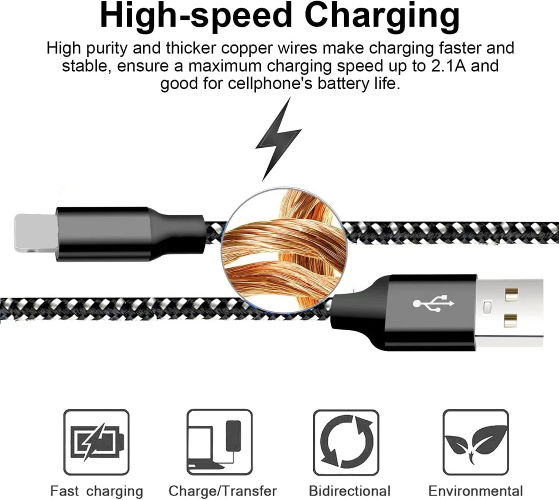 Bulk Braided USB Charger Cable Lot For iPhone 14 13 12 11 8 7 Fast Charging Cord