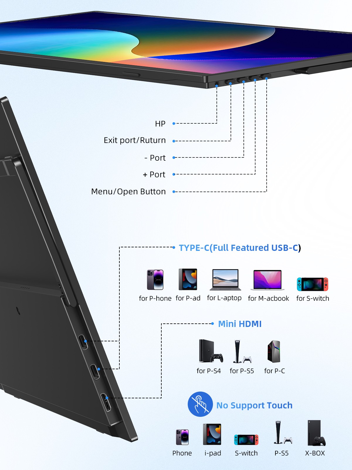 UPERFECT 2026 15.6″ Touchscreen Portable Monitor 1080P For Xbox PS Gaming Switch