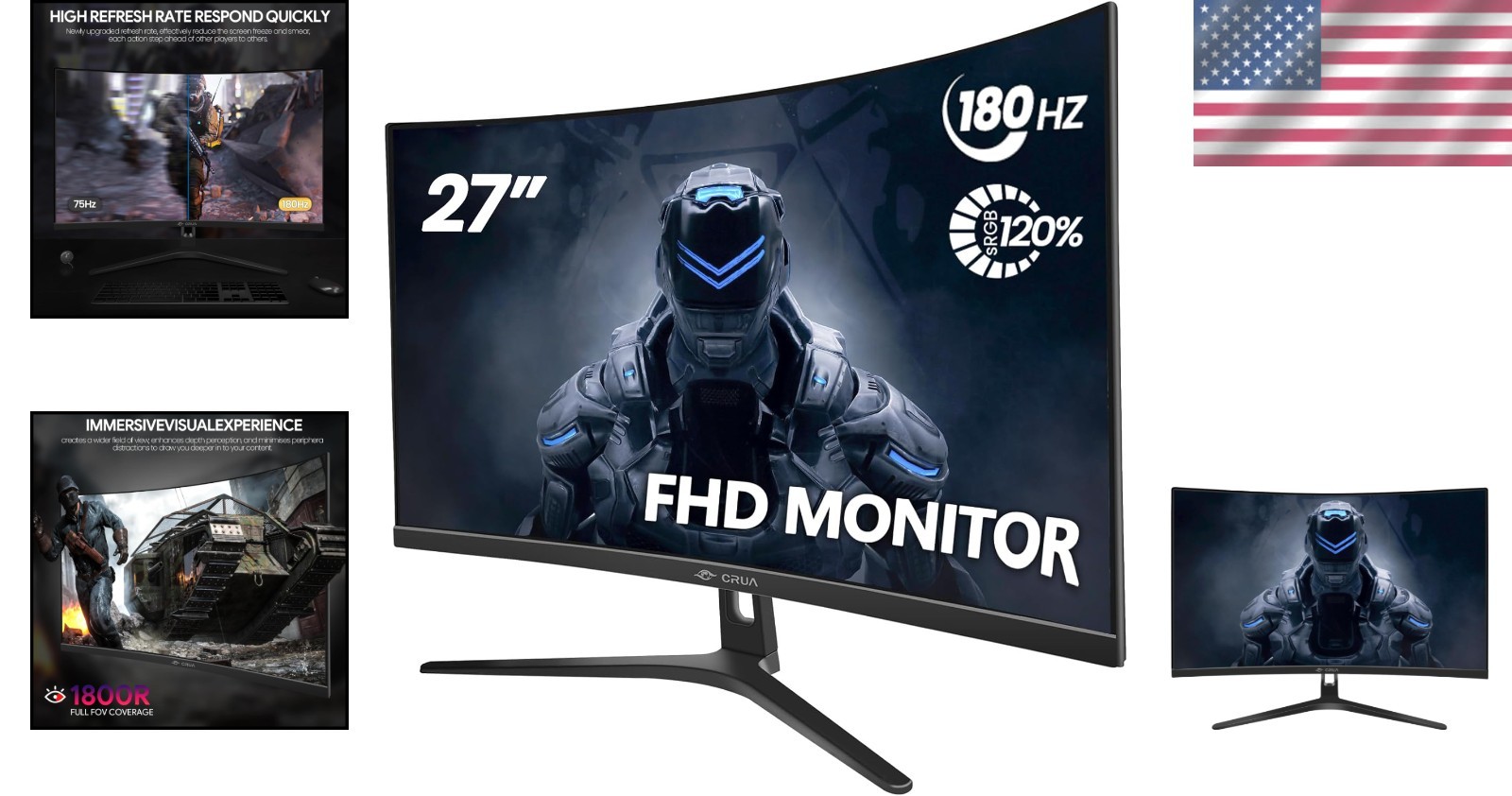 Sleek 27″ Curved Gaming Monitor 180Hz FHD 250cd/m Brightness