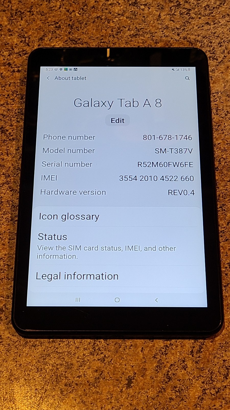 Samsung Galaxy Tab A 8 (SM-T387V) 32GB WiFi Verizon Tablet Works (Y6)