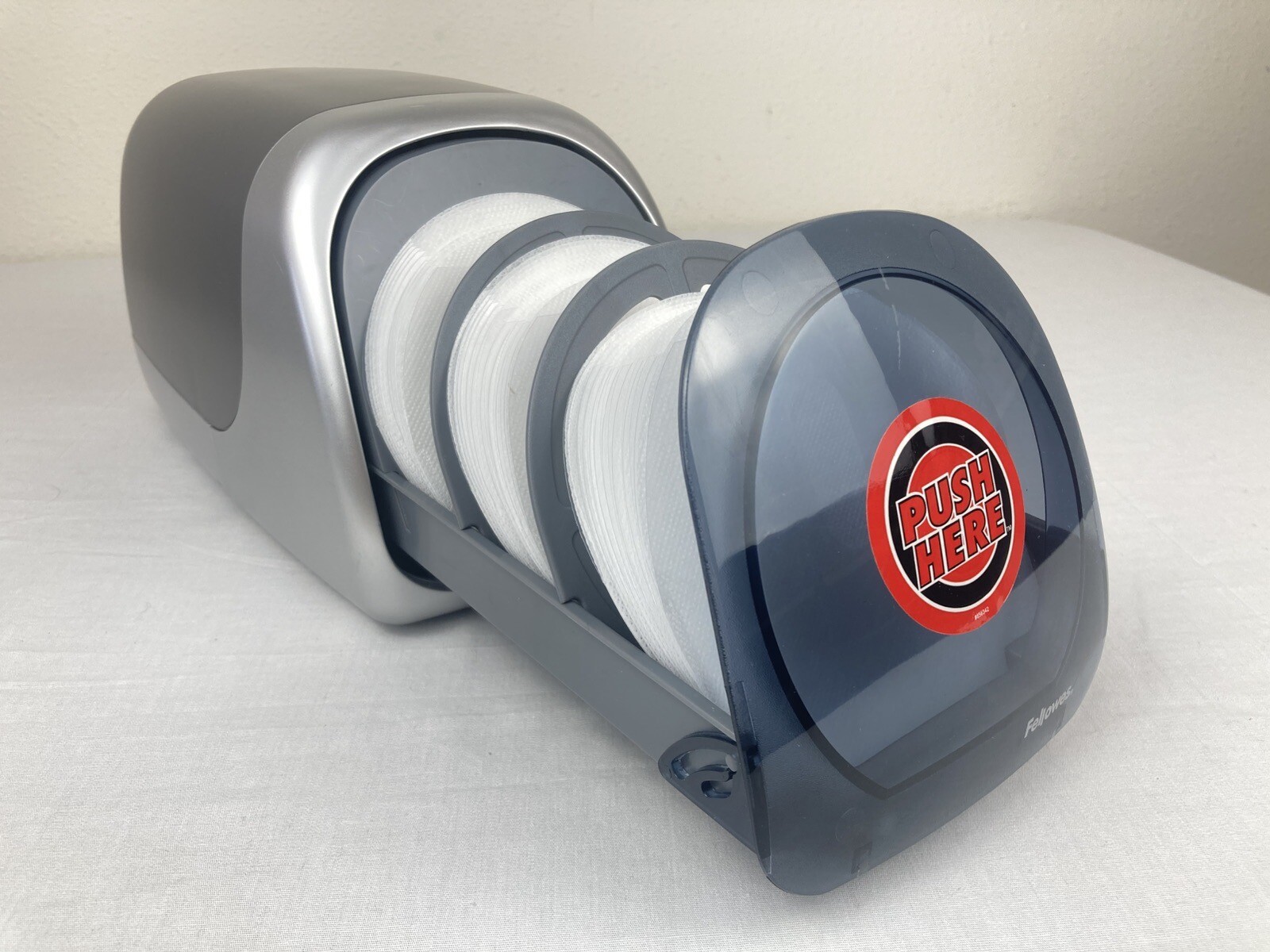 FELLOWES DESKTOP CD DVD DISC CASE PUSH OPEN RETRACTABLE HOLDER STORAGE BOX VGC!