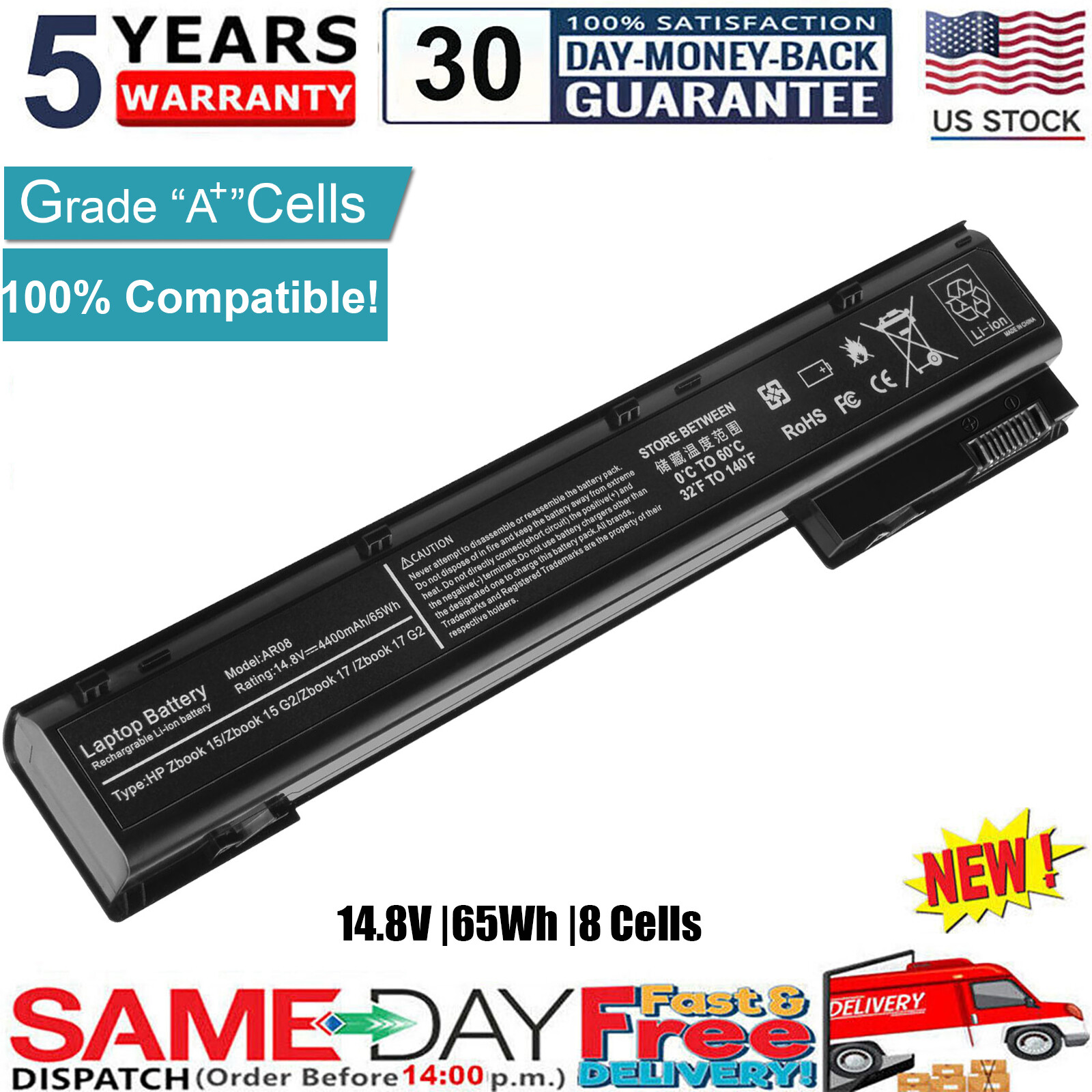 ✅AR08 AR08XL Battery for HP ZBook 15 17 G1 G2 HSTNN-IB4I 708456-001 708455-001