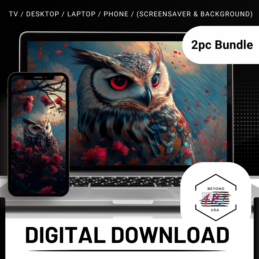 Fantasy Themed Owl & Ring – Laptop + Phone 2PC Digital Download Background SKU36
