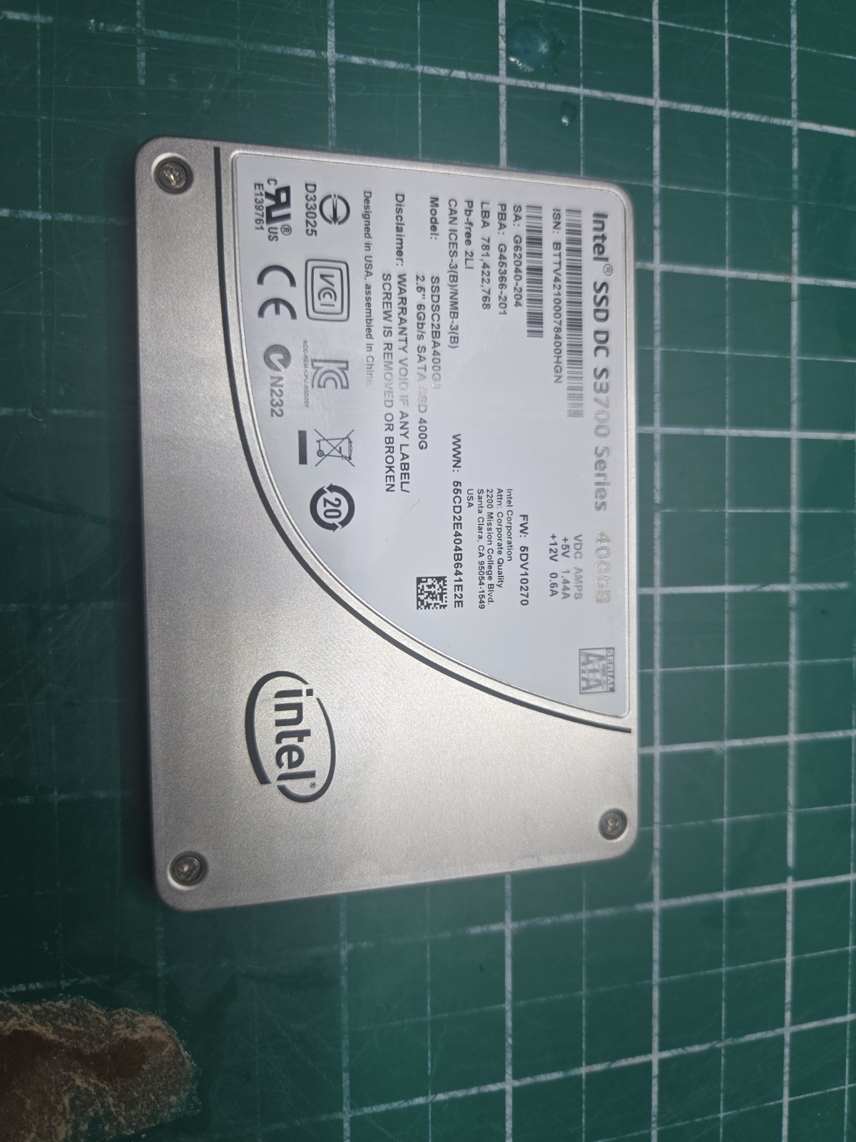 Intel S3700 SSDSC2BA400G3 400 GB SATA III 2.5 in Solid State Drive Clean SMART