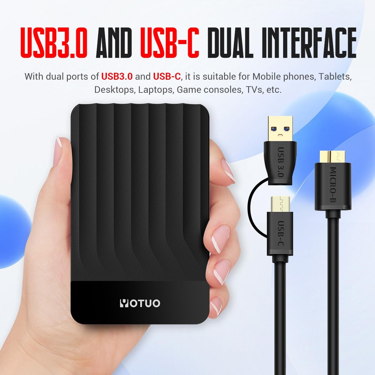 YOTUO 500GB External Hard Drive Portable Storage Expansion HDD USB 3.0 & USB C