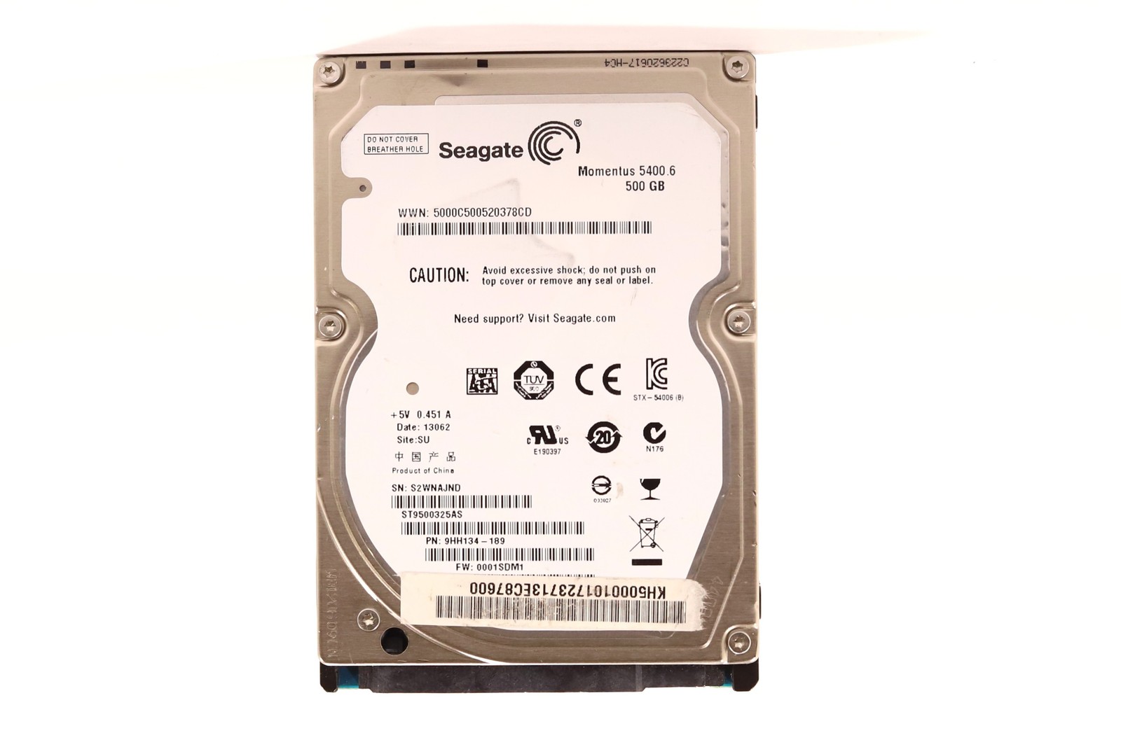 Seagate ST9500325AS 500GB 2.5″ 3Gb/s 8MB 5.4K RPM SATA Hard Drive P/N:9HH134-189