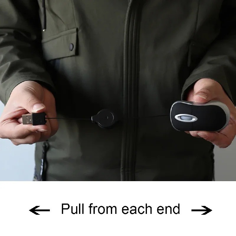 Mini Portable Wired Retractable Mouse Computer Mause Small Hand USB Optical 1000
