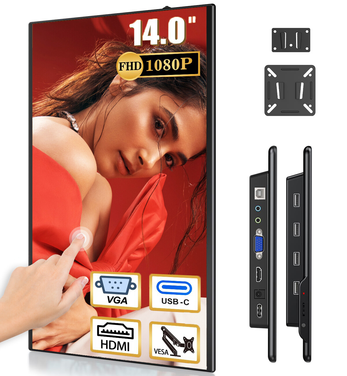 14″ Portable Monitor Touch Screen Lapdock Monitor Screen FHD 1920*1080 HDMI VGA