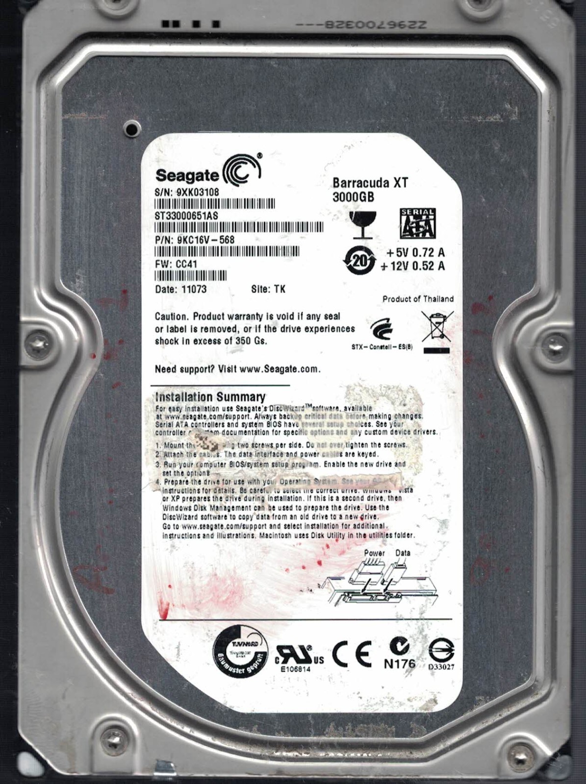 SEAGATE ST33000651AS 9XK 9KC16V-568 CC41 11073 TK
