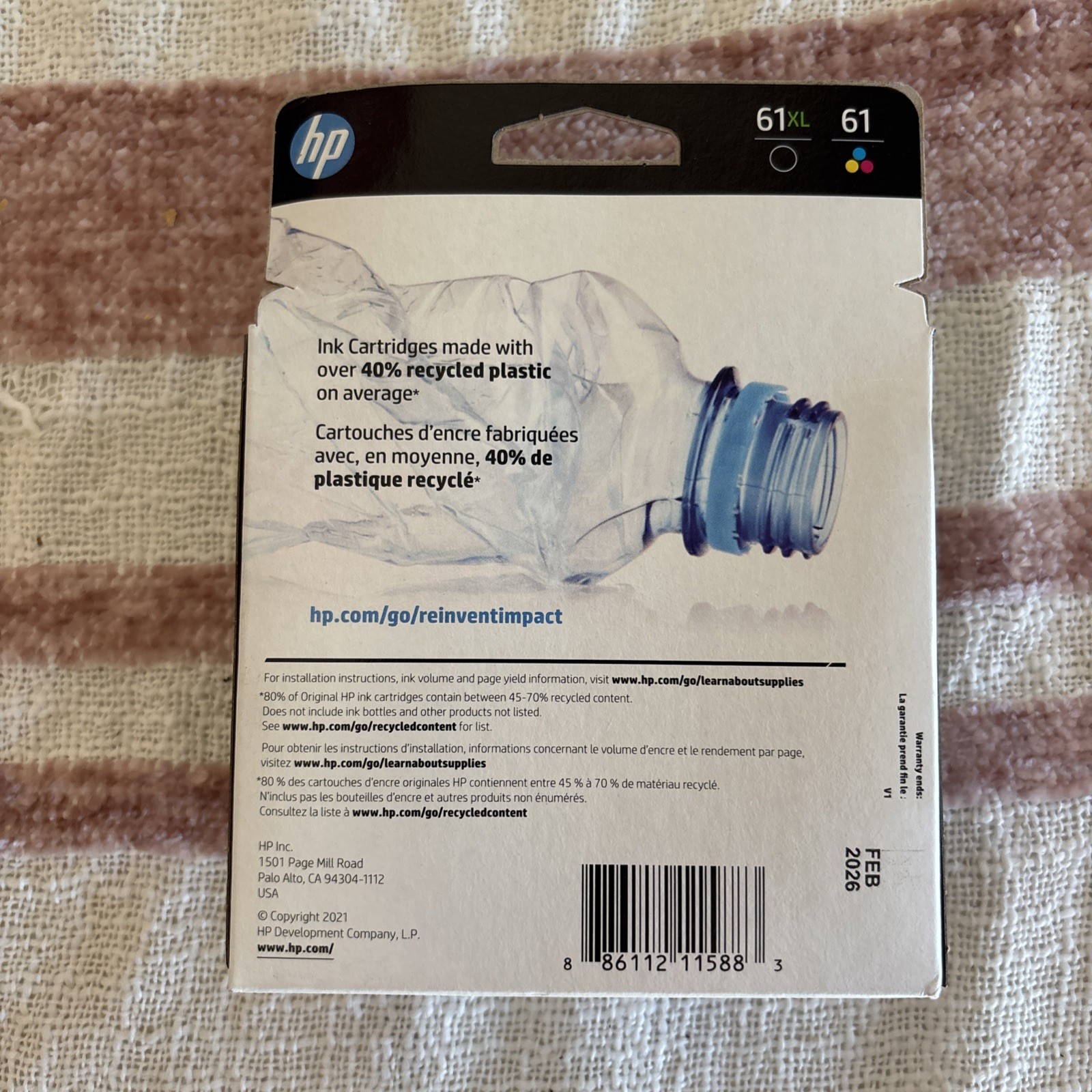HP 61 XL Combo Black and 61 Tri-Color Genuine Ink Cartridges Exp. 02/2026