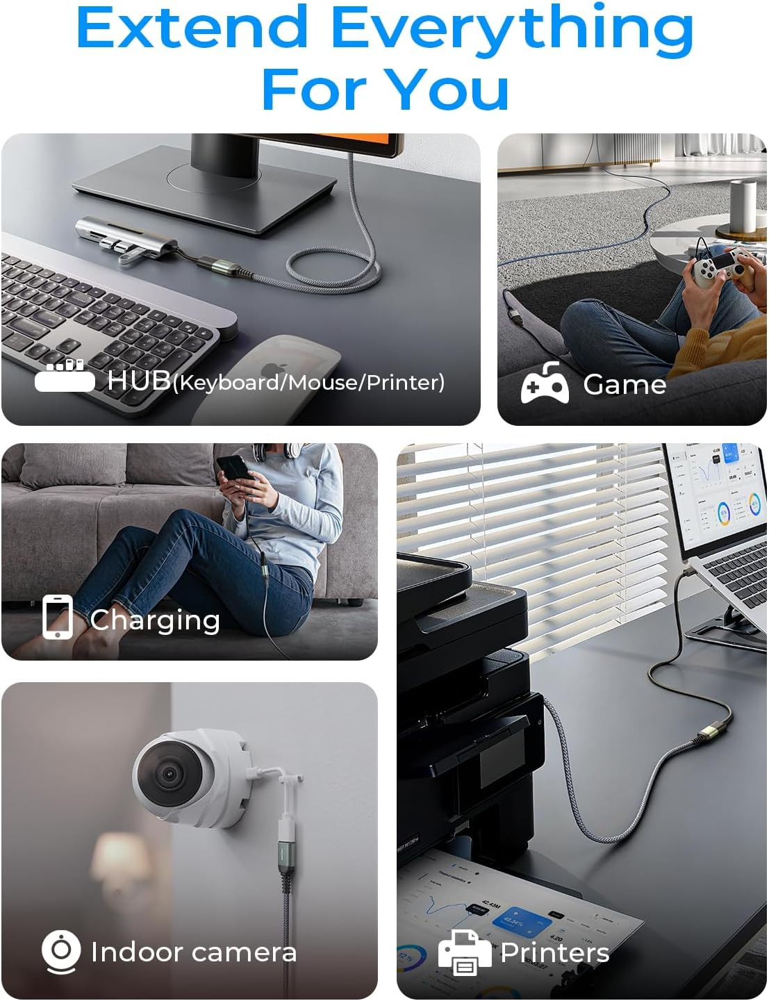 USB Extension Cable,Usb Extender,Usb 3.0 Extension Cable, Male to Female Cord Hi