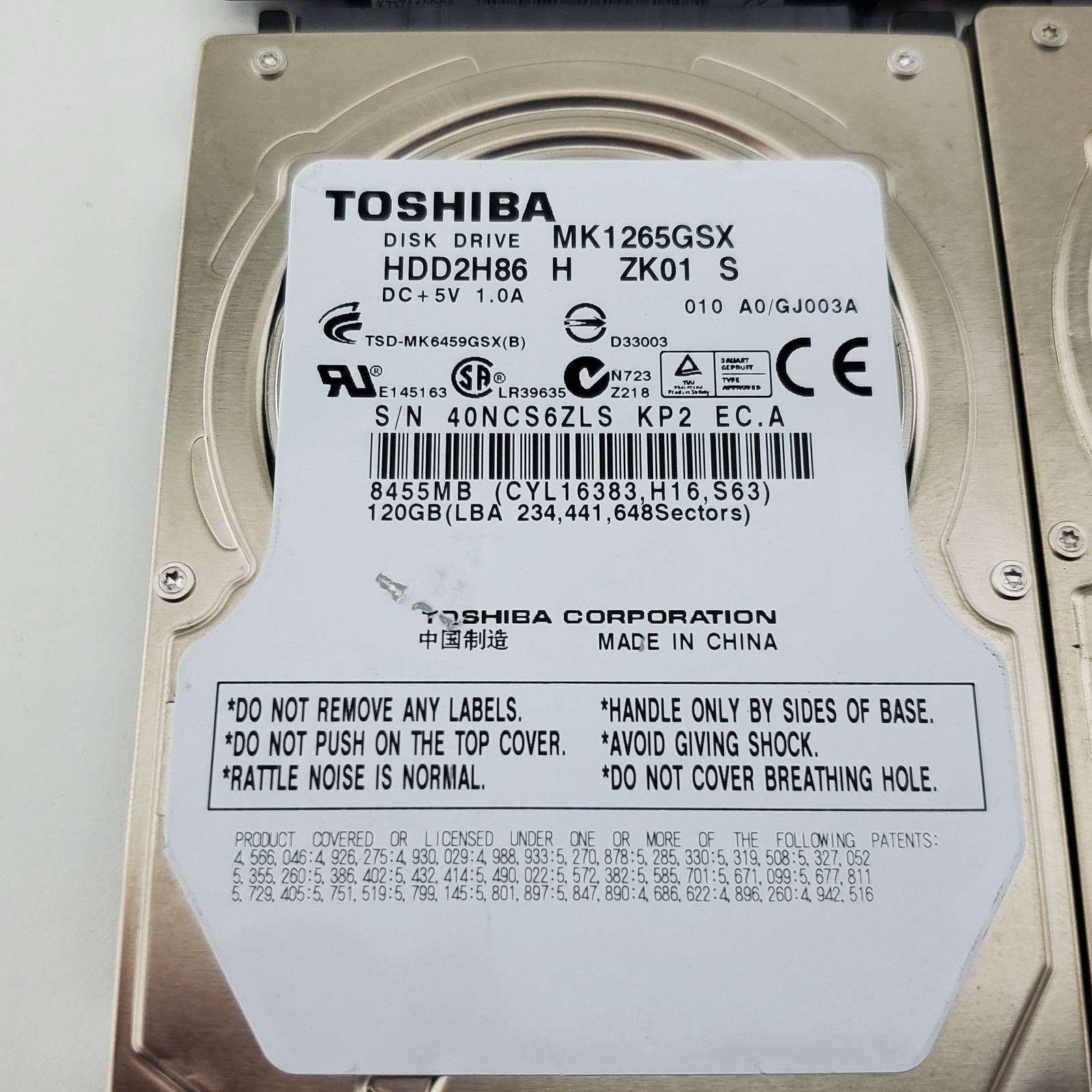 Lot of 10 Toshiba MK1265GSX 120GB 2.5 SATA Laptop Hard Drives HDD Tested Working