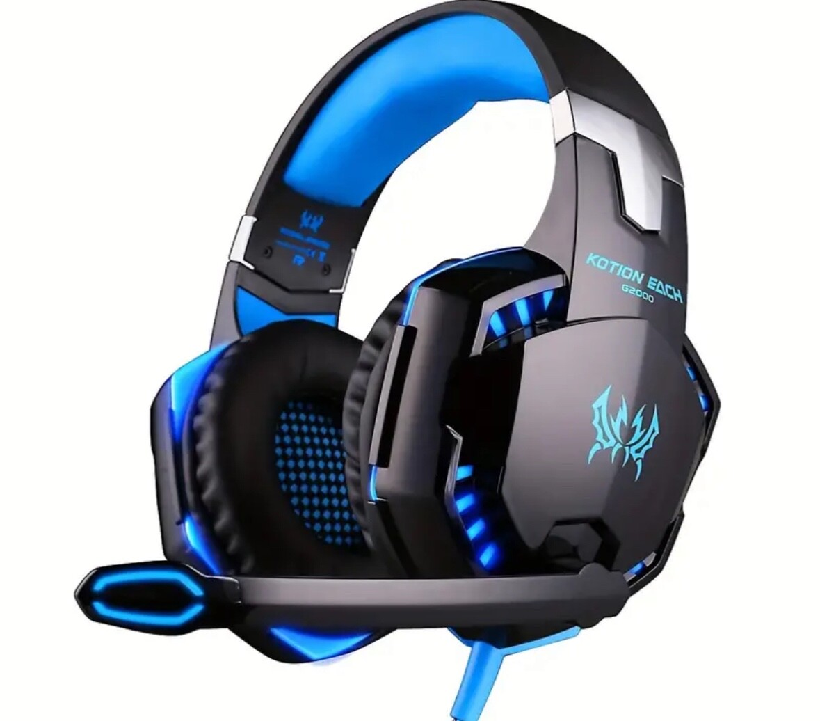 Black and blue gaming headset