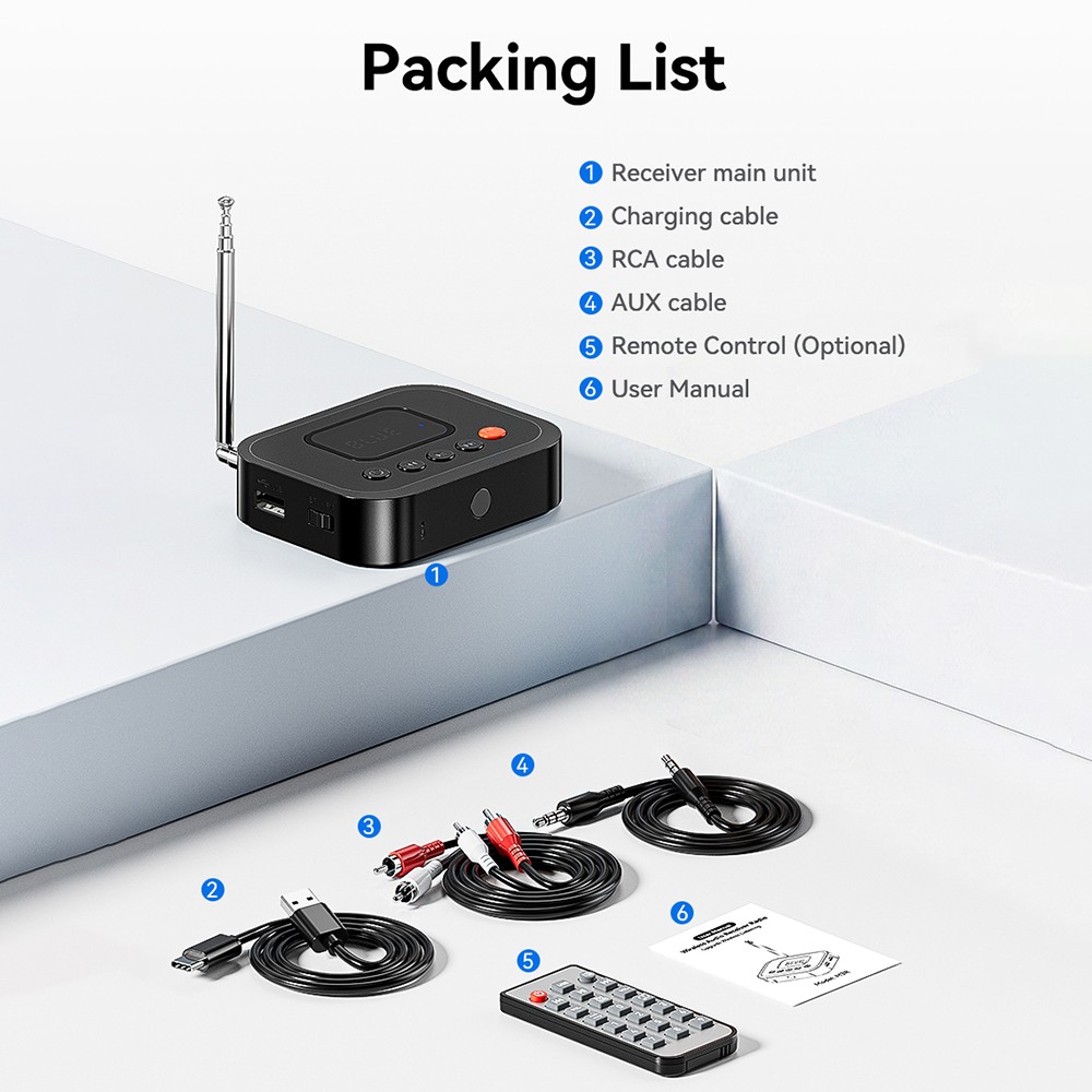 Bluetooth 6.0 Audio Receiver Wireless Adapter AUX/RCA/USB U-Disk/FM Radio/Remote