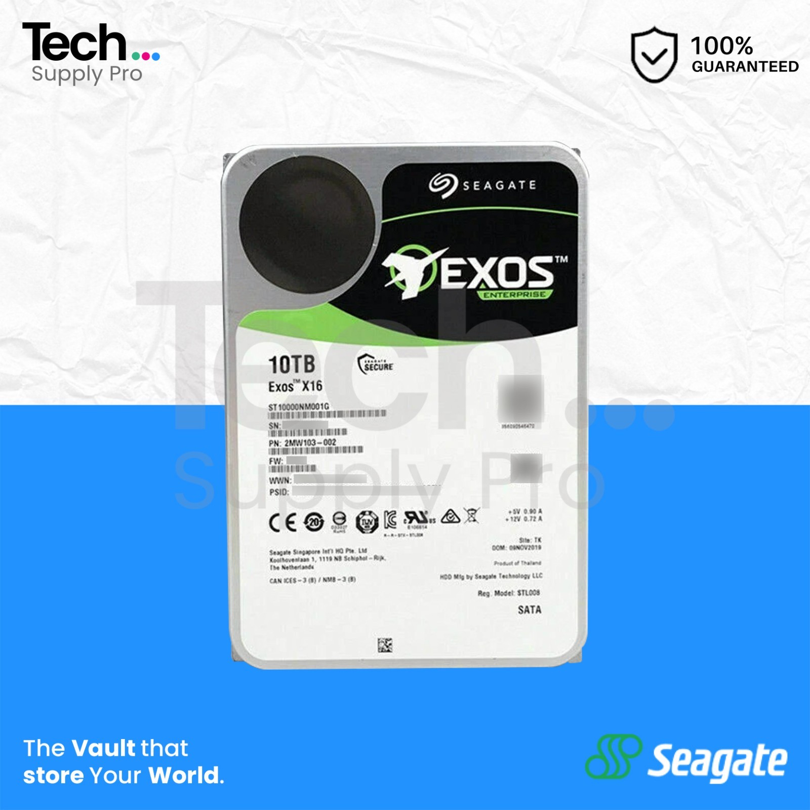 ST10000NM001G Seagate Exos X16 10TB SATA 7.2K RPM 6GB/s 3.5″ Hard Drive