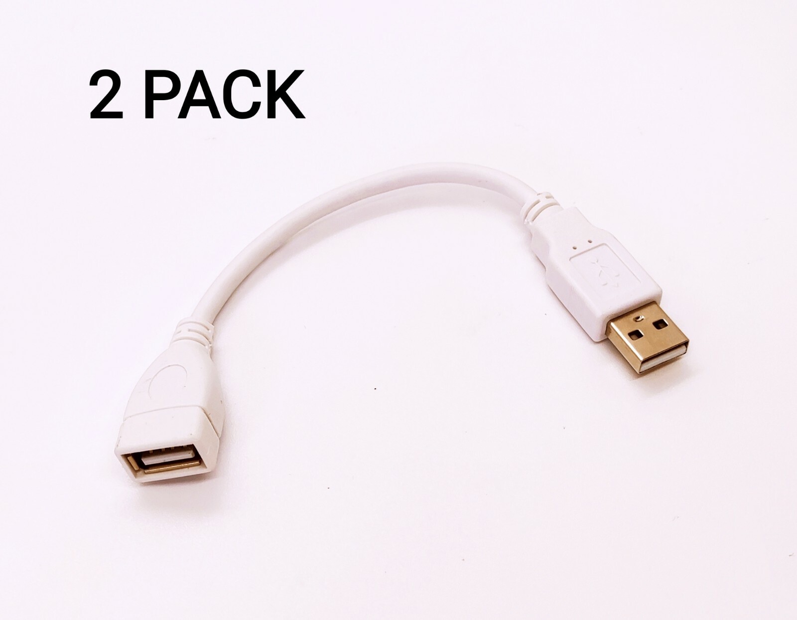 2 Pack 6 inch USB 2.0 A Male / A Female Extension Cable White Color