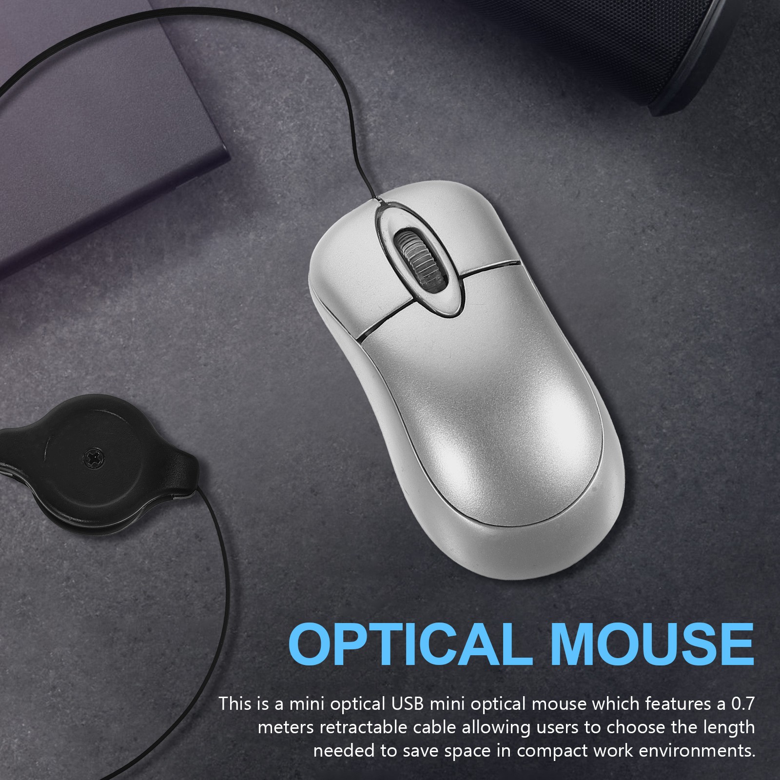 Mini Compact Travel Optical Mouse Retractable Cord Plug and Play for Windows New