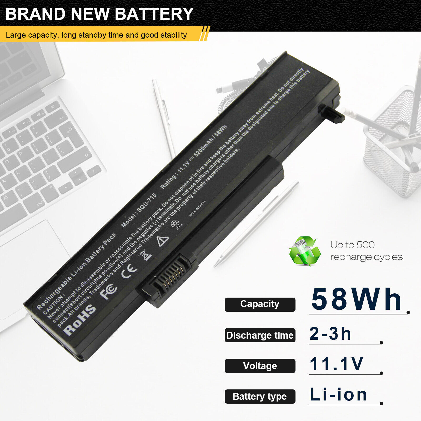 SQU-715 Battery for Gateway M-6800 M-6823a SQU-720 W35044LB W35052LB 5200mAh