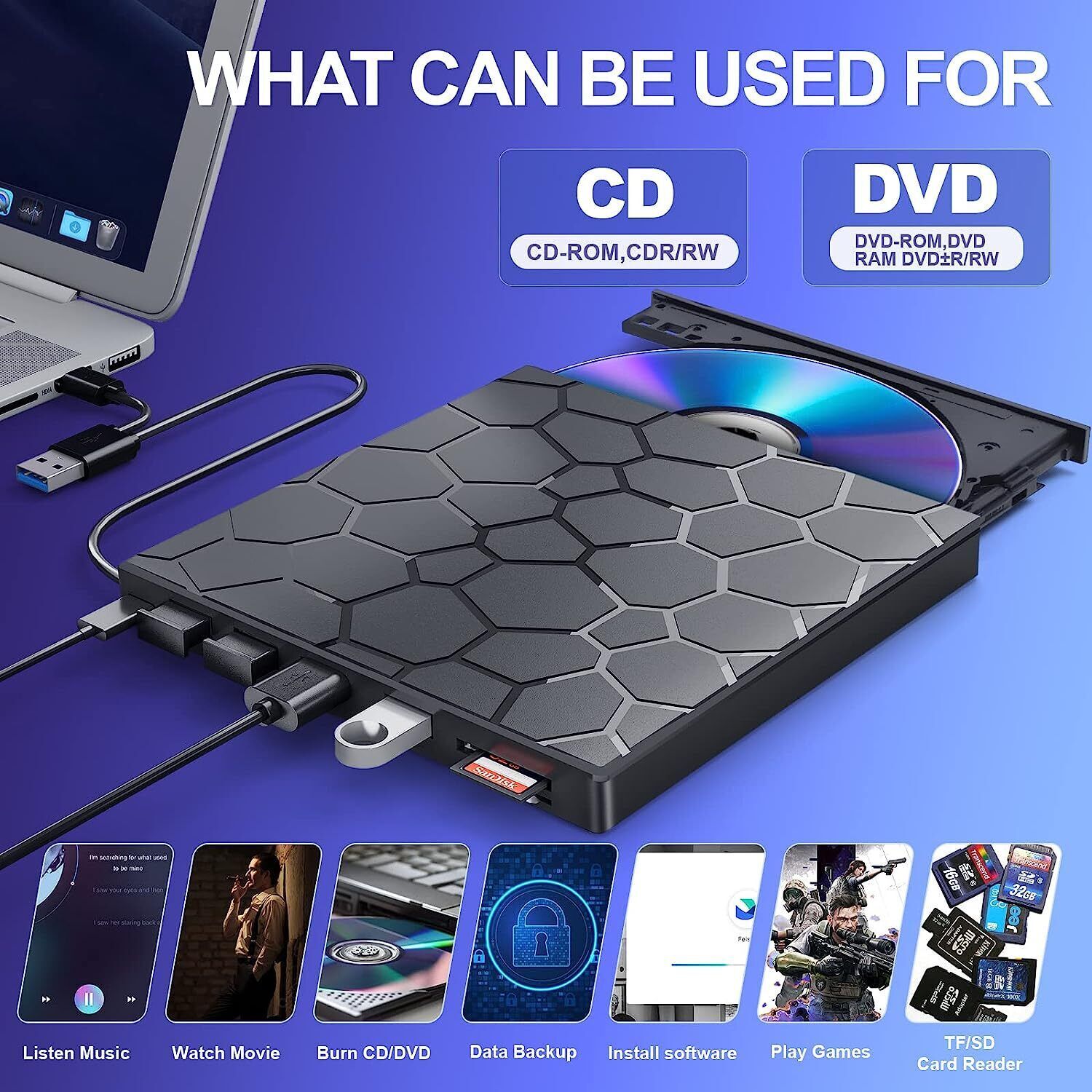 👍Slim External CD DVD Drive USB 3.0 Disc Player Burner Writer For Laptop PC Mac