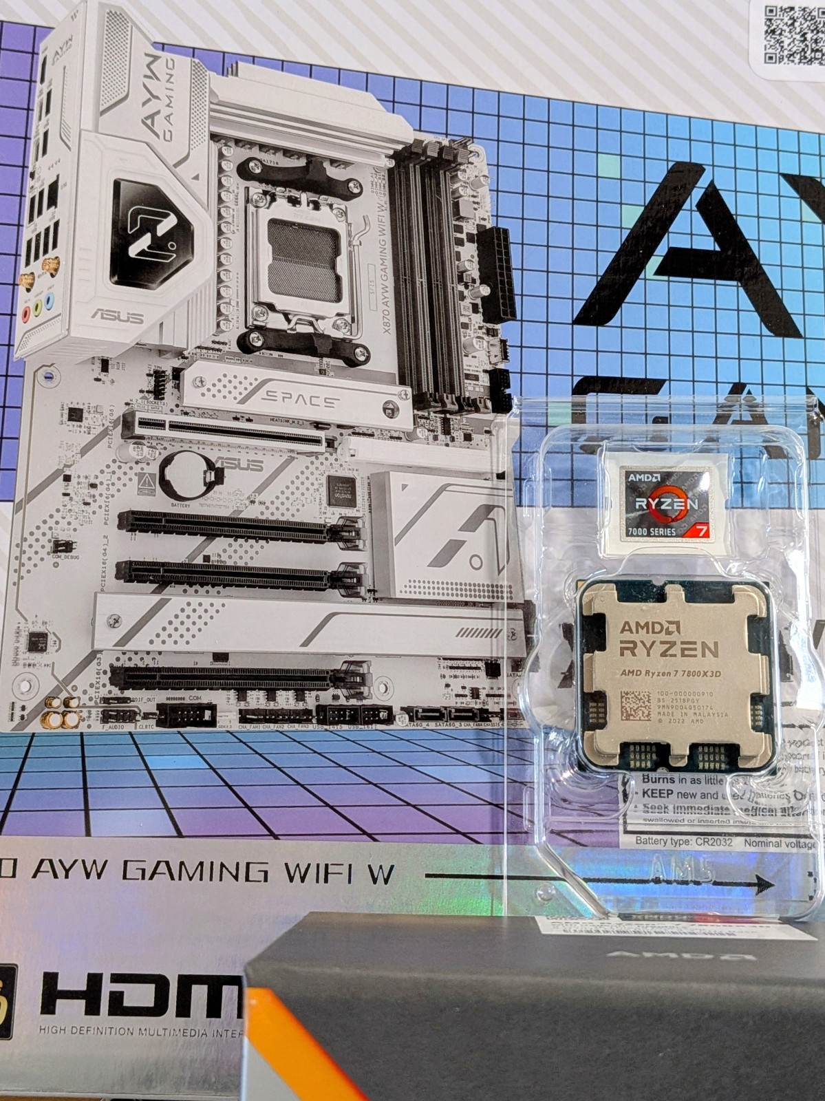 AMD 7800X3D CPU & ASUS X870 AYW White Motherboard Gaming Bundle 5.0Ghz Boost Clk