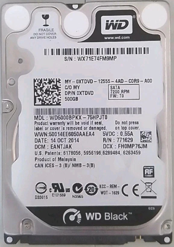 WD Scorpio Black WD5000BPKX (75HPJY0) 2.5″ 500GB Hard Drive XTDVD