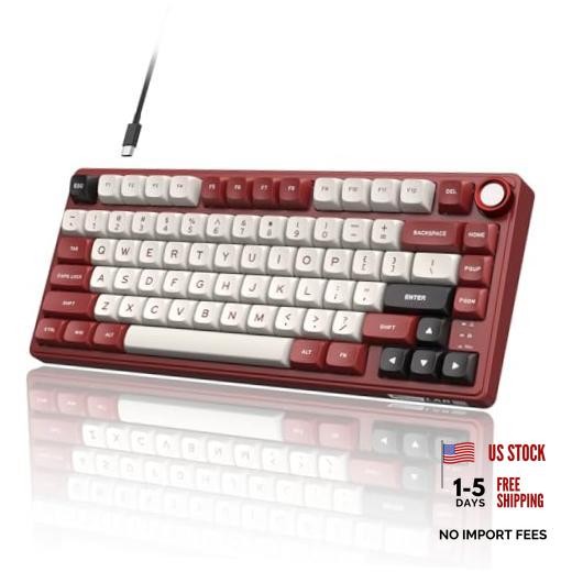 R75 Mechanical Keyboard Wiwith Volume Knob, 75% Keyboard Gasket Mounted, red