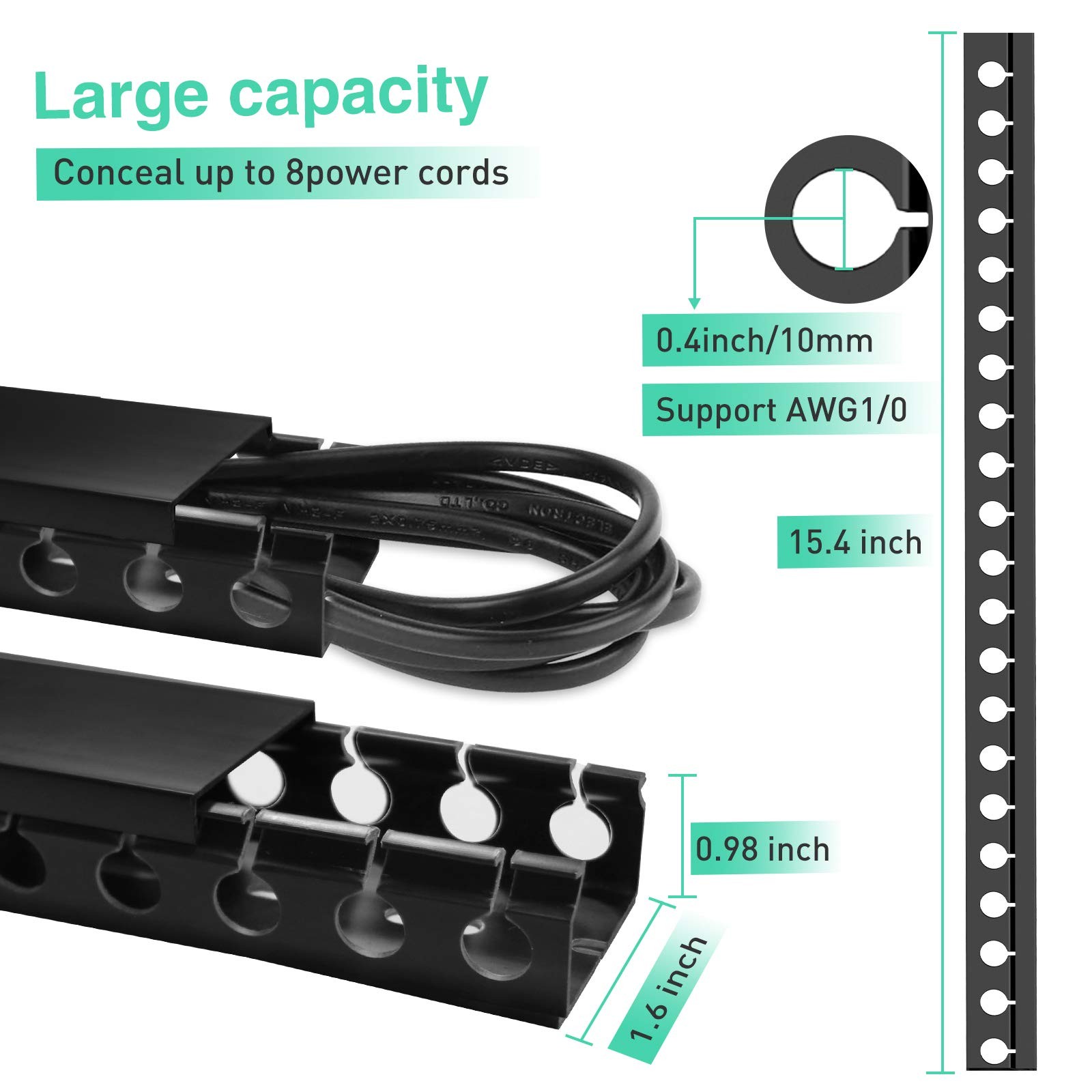 Updated Cable Raceway Kit – 31 (2X15.4) Inch Open Slot Wire 2 Pack, Black
