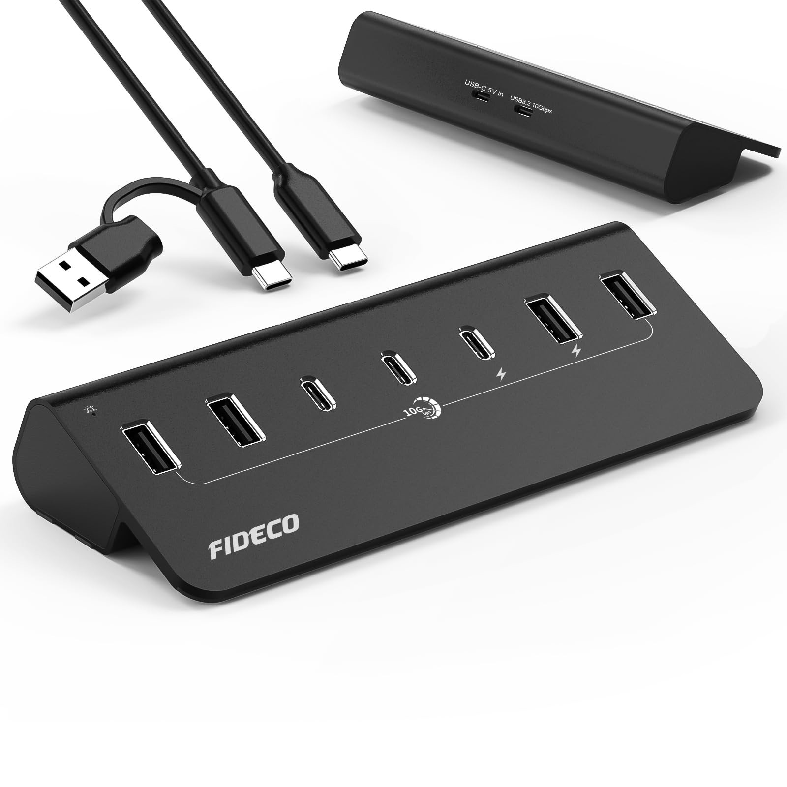 Powered USB Hub, 7 Port 10Gbps Fast Data Hub for iPhone 16/15 and Laptop, Ful…