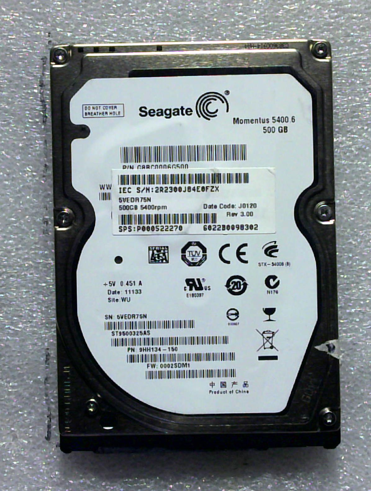 Seagate F3 – ST9500325AS – 500GB – 9HH134-150 – 5A 35 – SN: 5VEDR75N