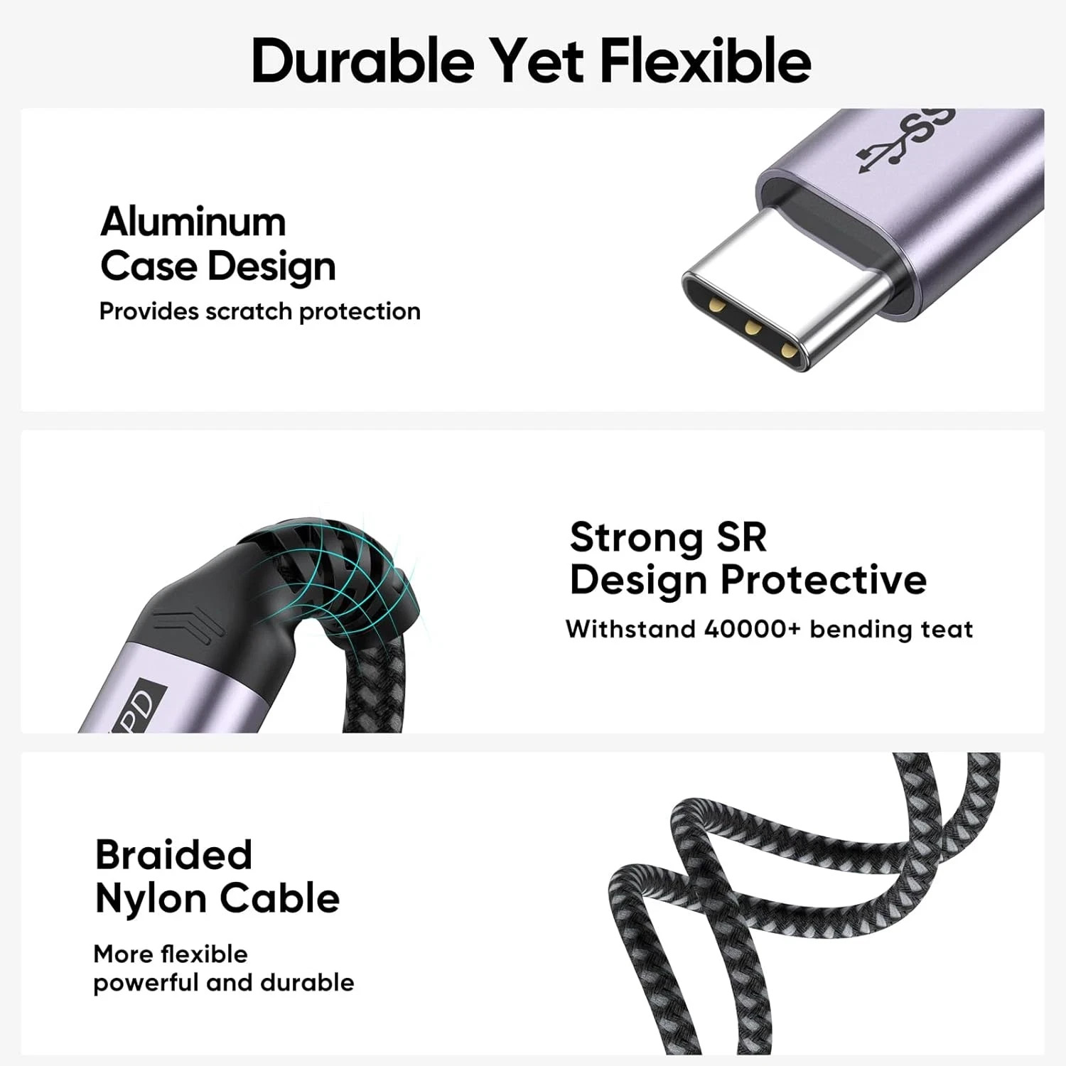 USB C Extension Cable 15Ft Type C 100W Fast Charge 5Gbps Data 4K Display Cord