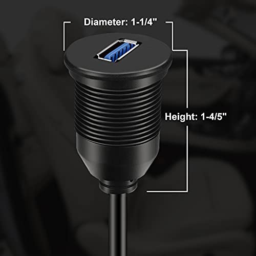 Single Port USB 3.0 Male to Female AUX Car Mount Flush Cable Waterproof 1ft 1