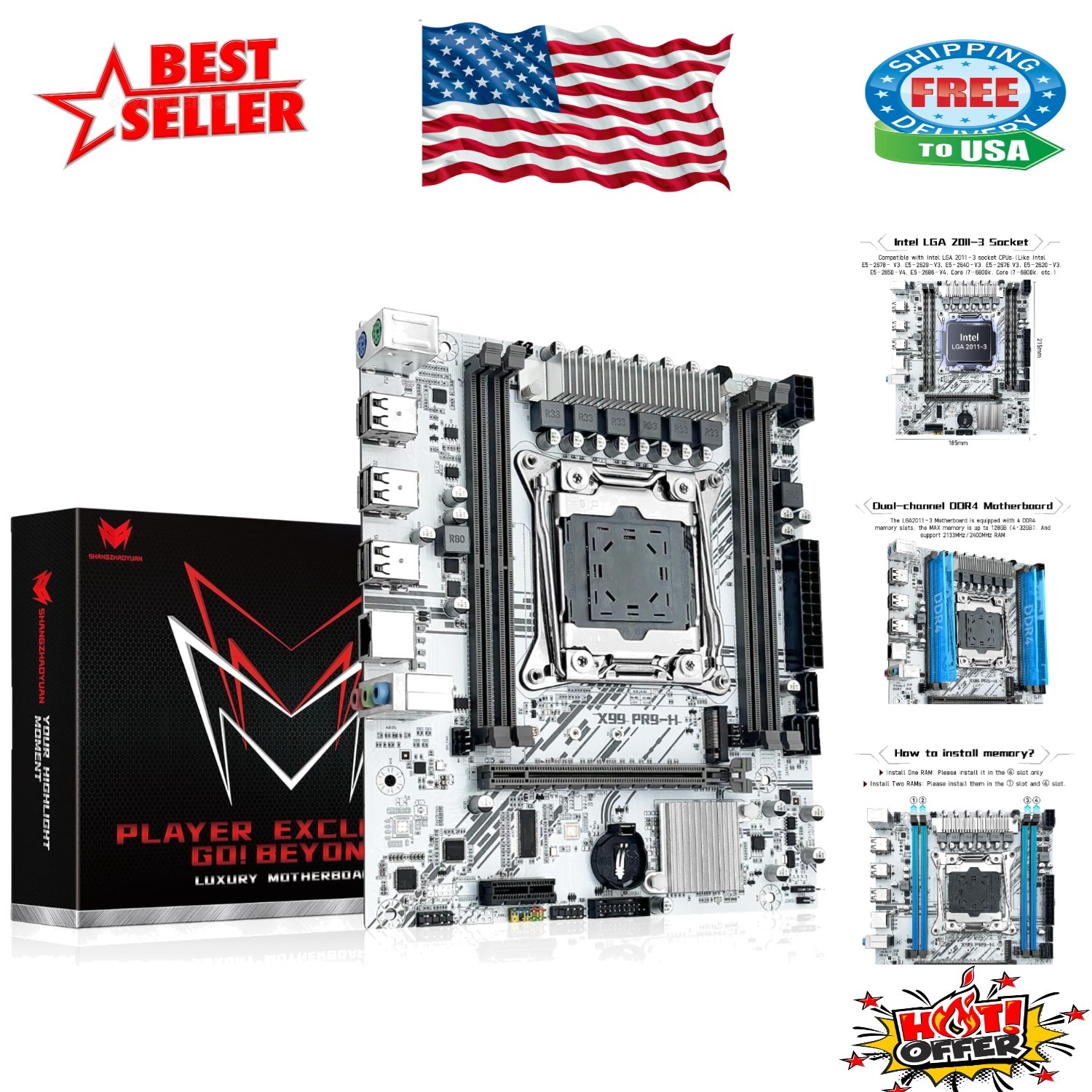 X99 Micro ATX LGA 2011-3 Motherboard for Intel Xeon E5/V3/V4 – Max 128GB RAM