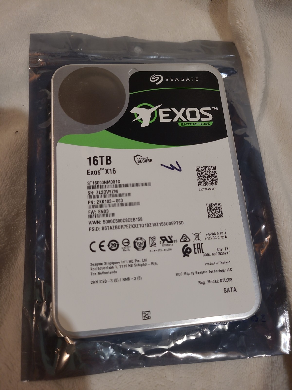 Seagate Exos Entetprise 16 TB, Exos X16, Hard Drive