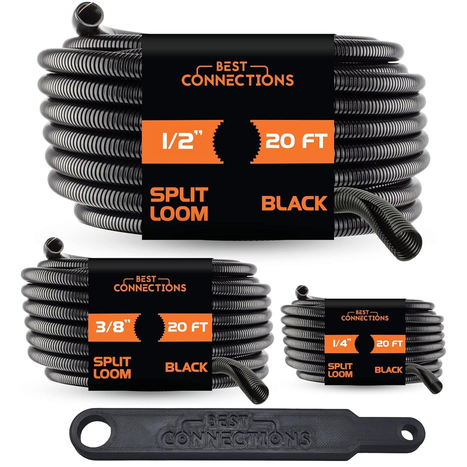 3-Pack 1/4″, 3/8″, 1/2″ x 20 ft Each Assorted Split Wire Loom Convoluted Tubi…