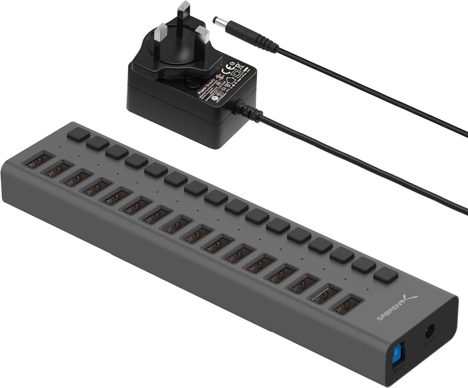 SABRENT 16-Port USB 3.0 Data Hub and Charger with Individual Power Switches, 90W