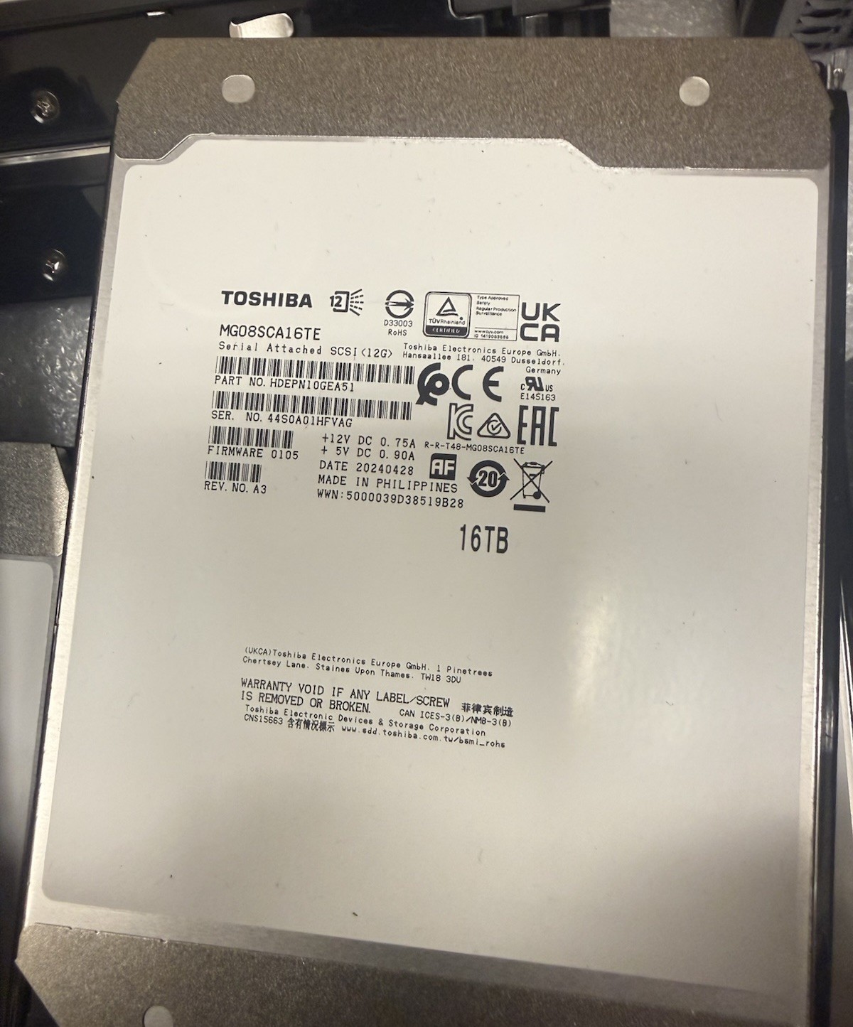Toshiba 16TB HDD, SAS, 3.5″ Internal Hard Drive (MG08SCA16TE)