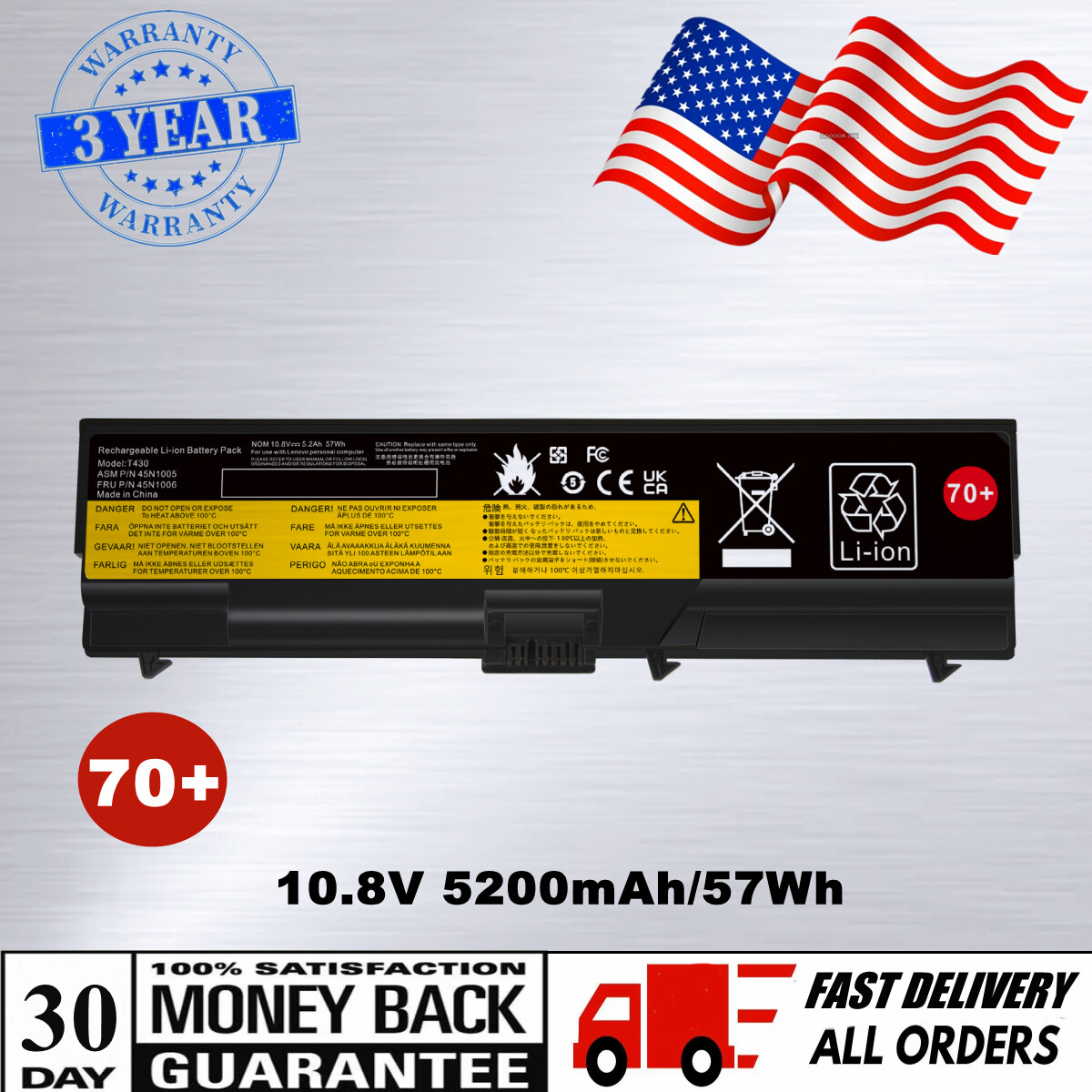 Battery For Lenovo ThinkPad T430 T530 W530 L530 L430 T520 W520 45N1005 45N1001