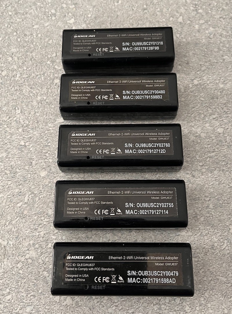 Lot of 5 IOGEAR Universal Wireless Adapter Ethernet to WiFi Converter (Used)