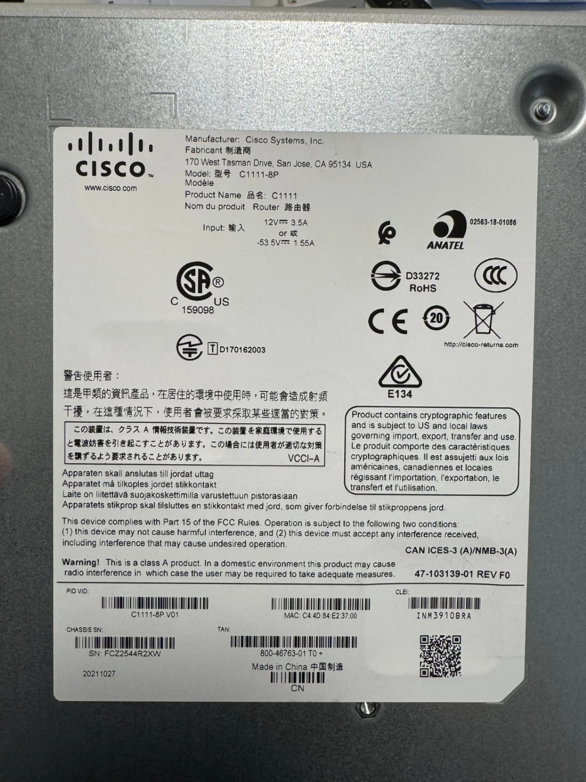 Cisco 1100 Series Integrated Services Router C1111-8p