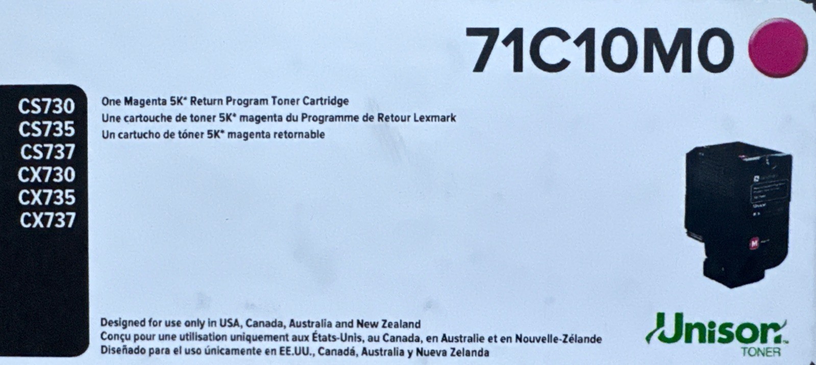 Lexmark 71C10M0 Magenta Toner Cartridge For CS730 CS735 CS737 CX730 CX735 CX737