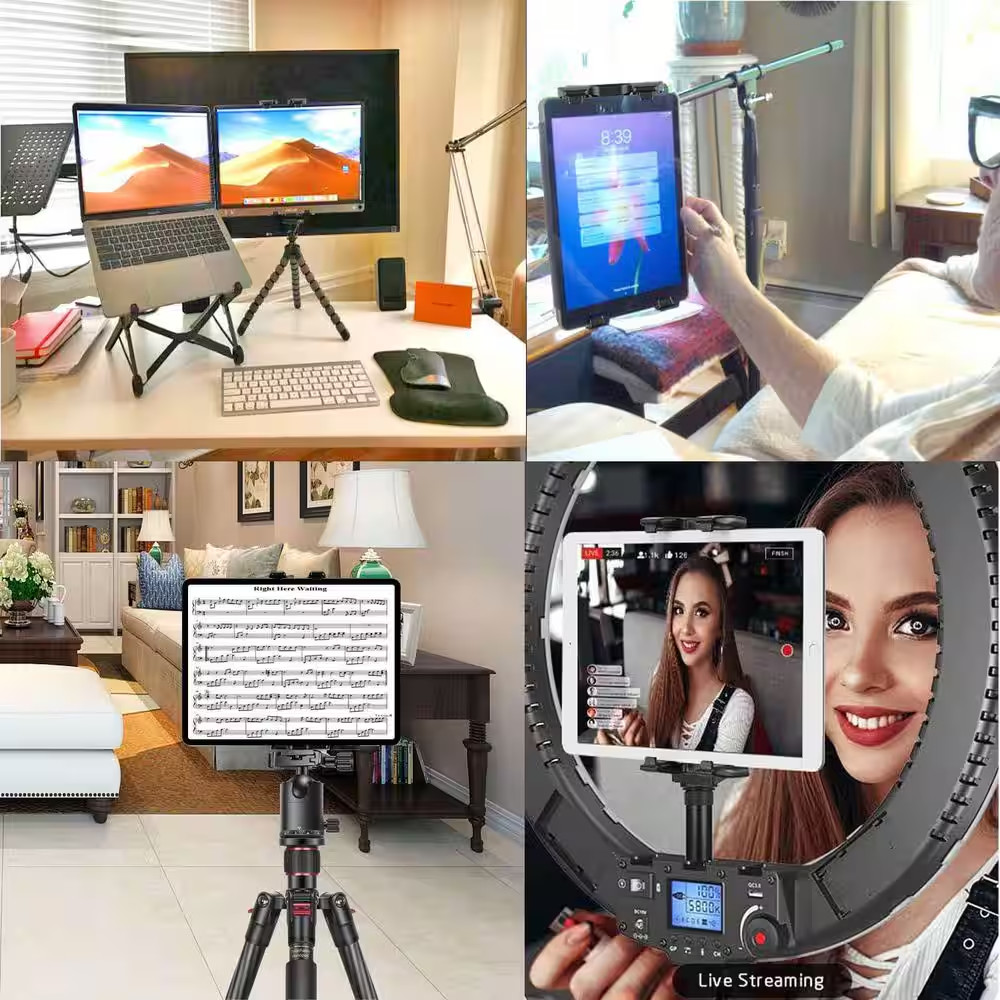 Ipad Tripod Mount Adapter 360° Rotatable Universal Tablet Clamp Holder for Devic