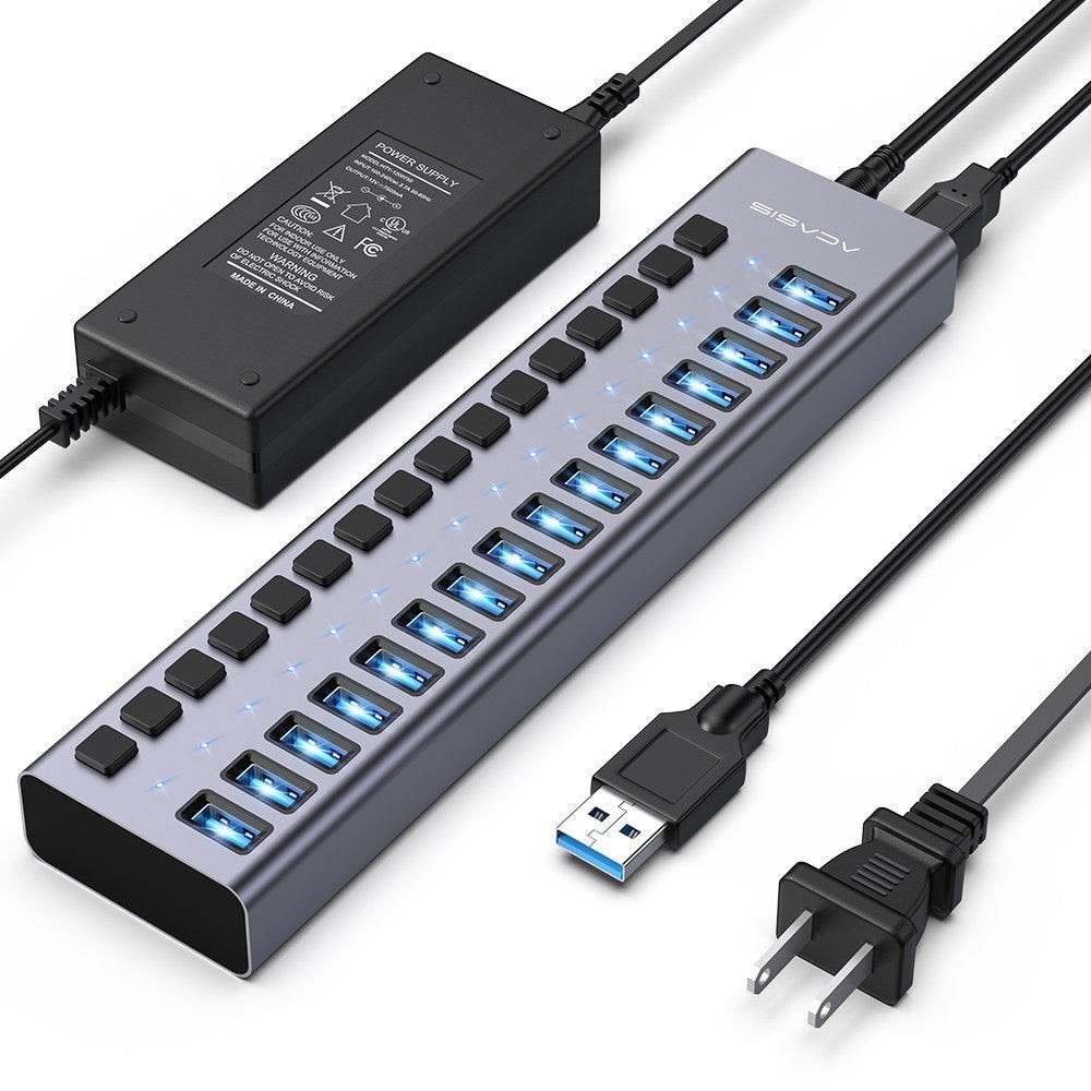 Acasis 10Gbps USB 3.1 Hub 16 Port On/Off Switch with AC Power Adapter for Laptop