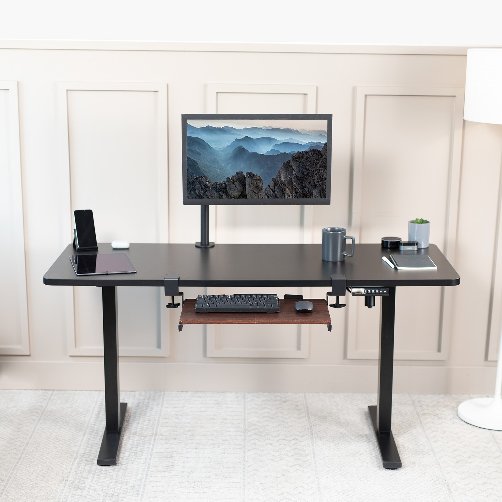 VIVO Dark Walnut Small Clamp-on Computer Keyboard & Mouse Under Desk Slider Tray