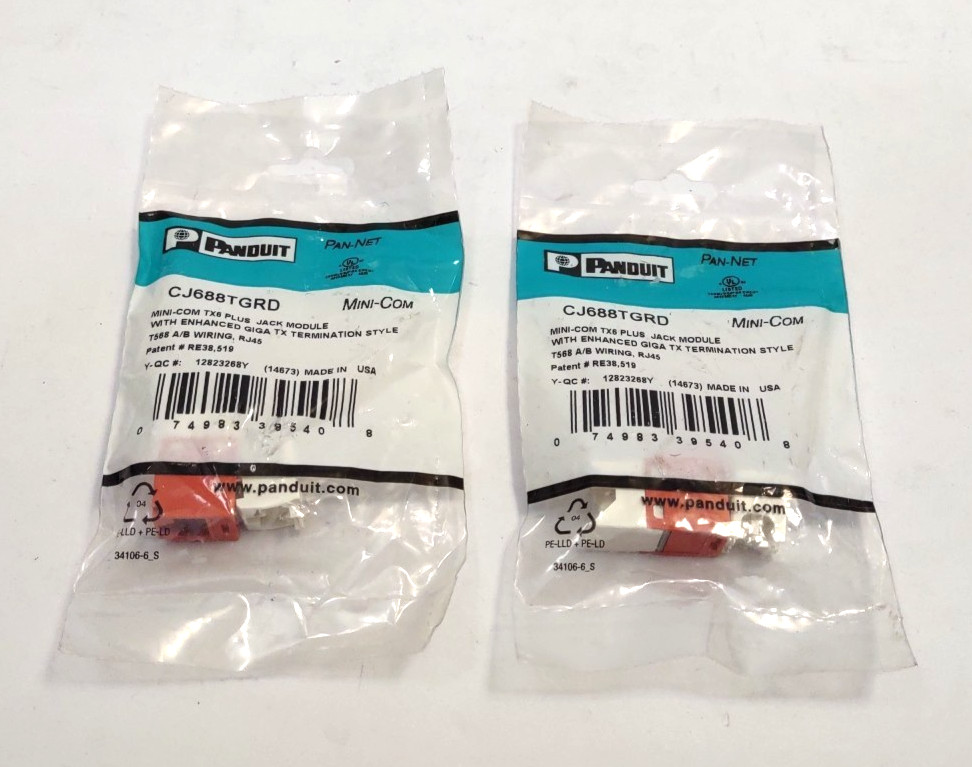Lot of 2 Panduit CJ688TGRD Mini-Com TX6 Cat 6 UTP RJ45 Jack Module – Red