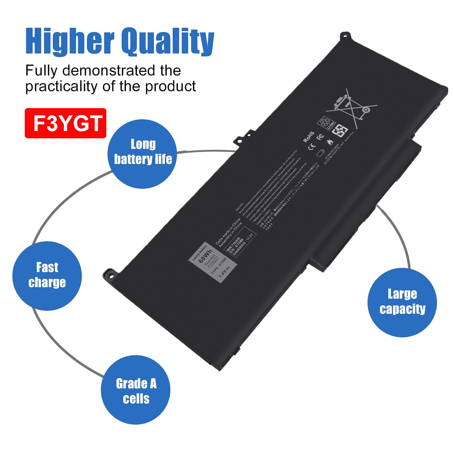 F3YGT Laptop Battery For Dell Latitude 14 7480 7490 12 7280 7290 13 7380 7390