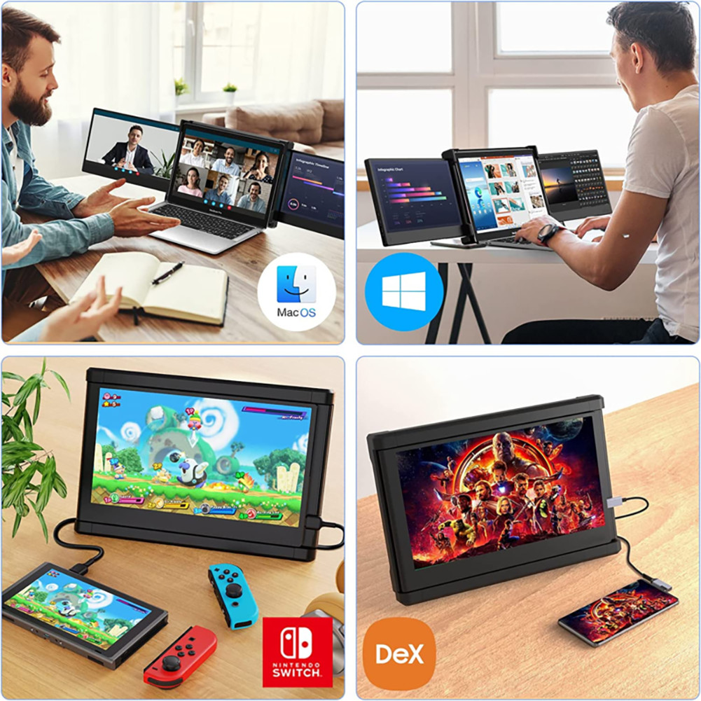 11.6” Triple Portable Monitor Laptop Monitor Extender Dual Screen FHD HDMI USBC